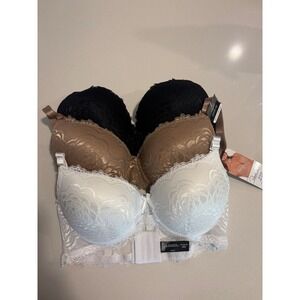 Rene Rofe Lingerie 3 Pack Slight Push-Up Lace‎ Bras Convertible Straps 36D NEW
